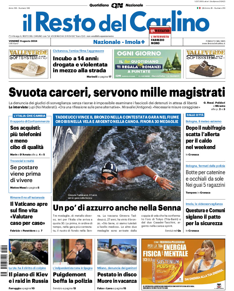 Prima-pagina-il resto del carlino-edizione-di-oggi-20240809